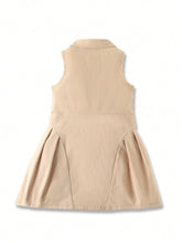 Girls' Chic Academy Style Sleeveless A-Line Dress With Decorative Flap Collar And 3D Bow, Summer